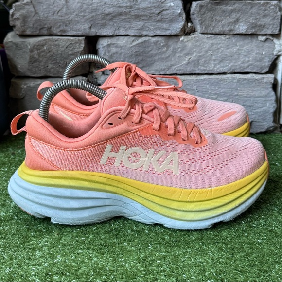 Hoka One One Pink and Yellow Sneakers - Picture 2 of 10